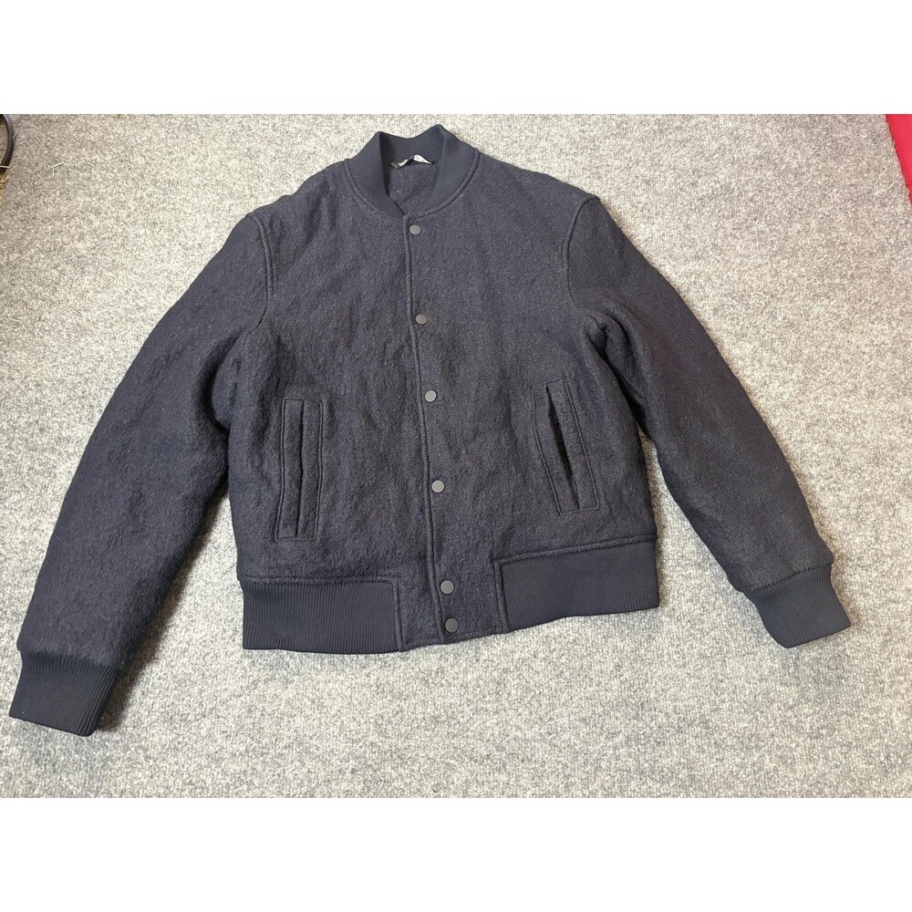 Zara Jacket Mens M Blue Wool Bomber Snap Front Quilted Lined Winter Casual